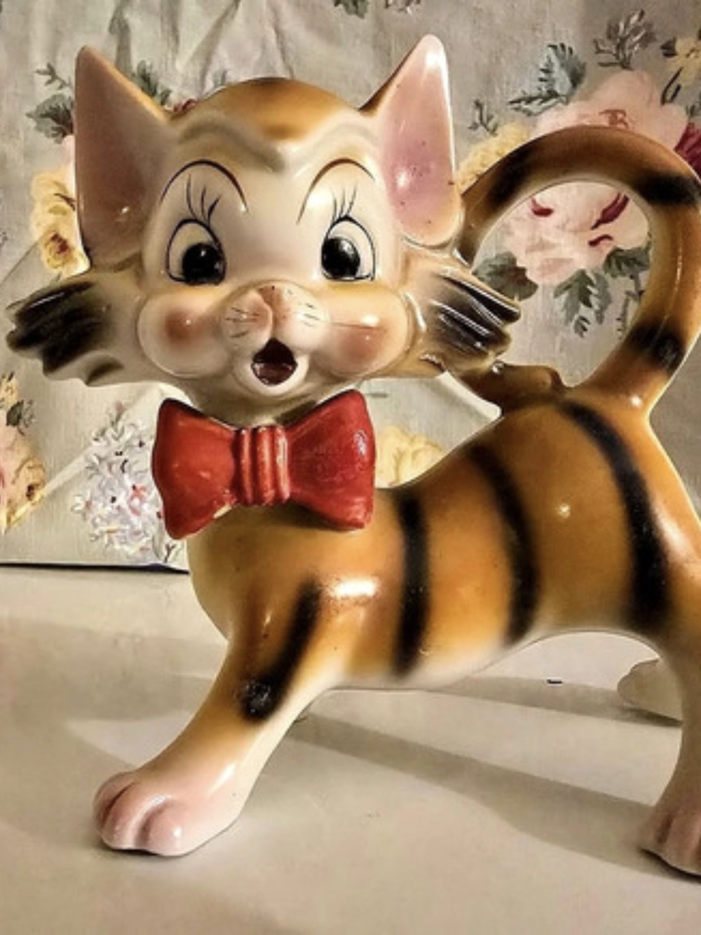 Vintage Kitsch 1950s MCM Tiger Kitty Figurine Made In Japan. RARE